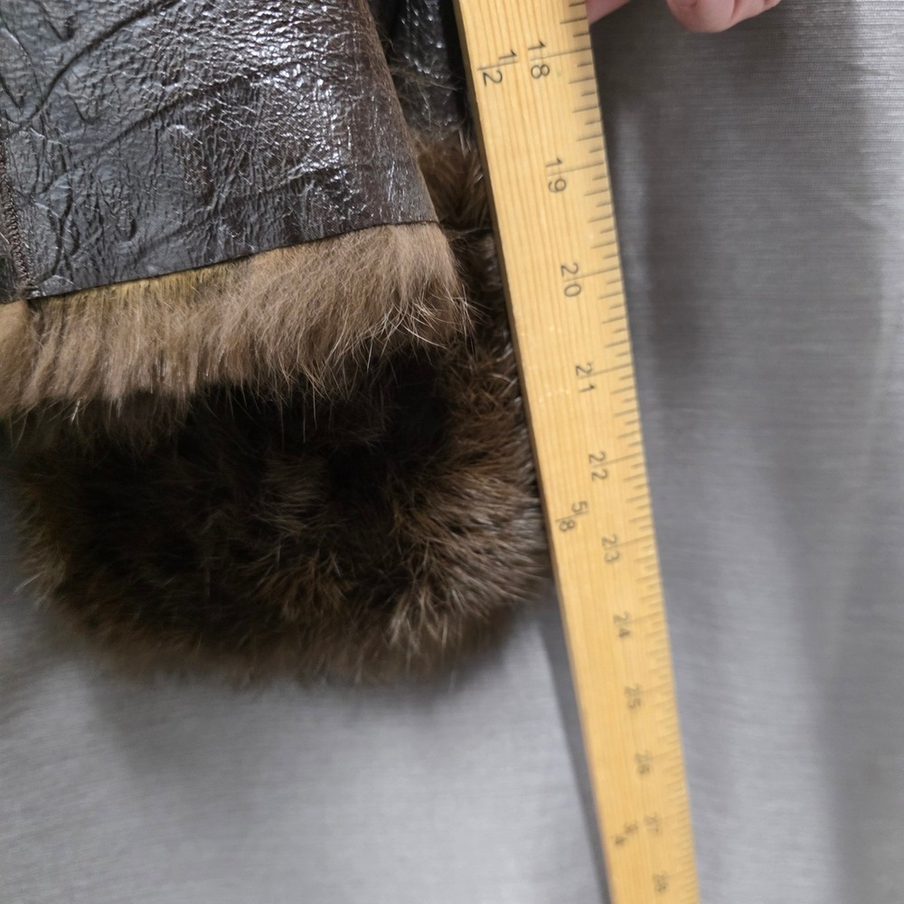 Bebe Vintage Y2K Brown Croc Embossed Leather Jacket Rabbit Fur Trim Small - Picture 8 of 9